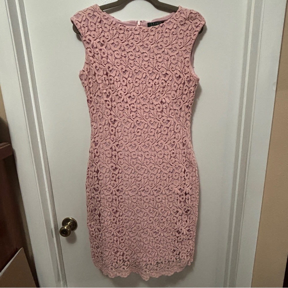 Lauren Ralph Lauren 100% Cotton crochet Women’s Size 10 Pink Lace Sheath Dress